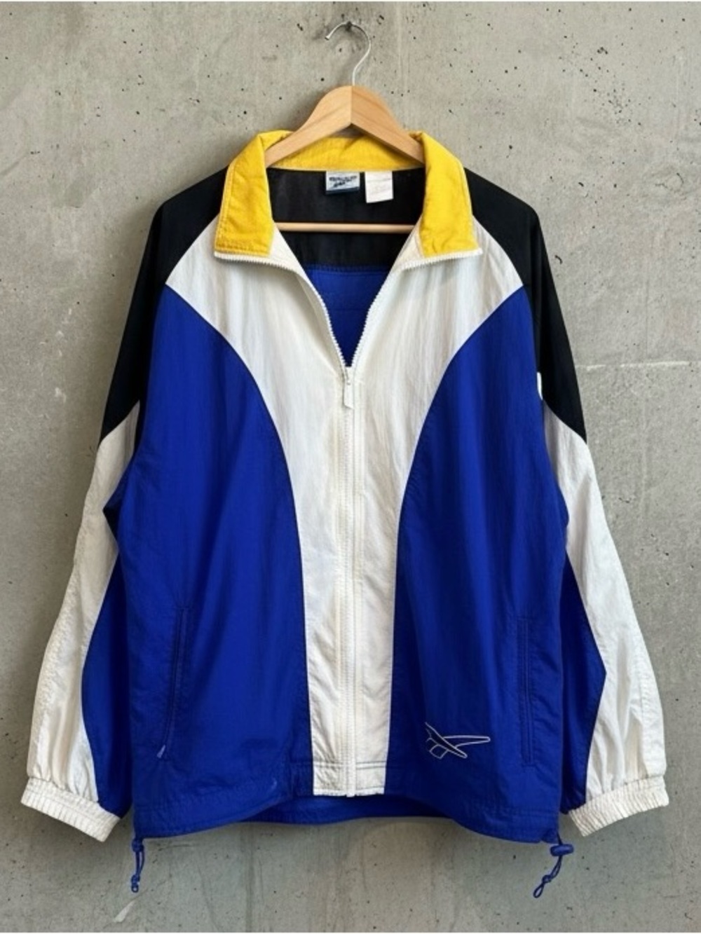 Vintage Reebok Windbreaker Jacket Mens L Blue White Yellow Colorblock 90s